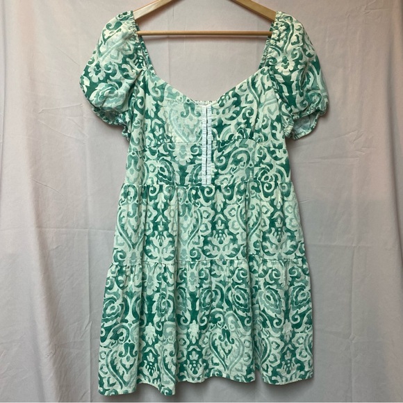 House of Harlow 1960 Women's Green Baroque Print Dress Size L Linen Blend Mini - Picture 2 of 11